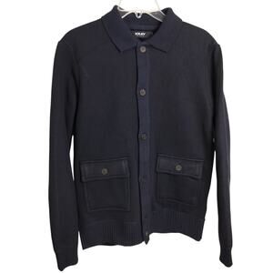M1057) X-ray Jeans Men's Black Button Down Polo Sweater Jacket Small